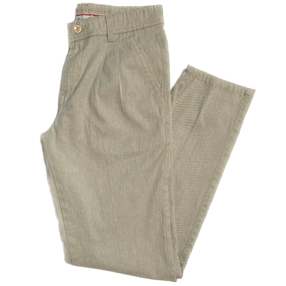 Harrods Twill Pants Women SZ 30 Beige Tan Handmade Tailored Cotton Pleats